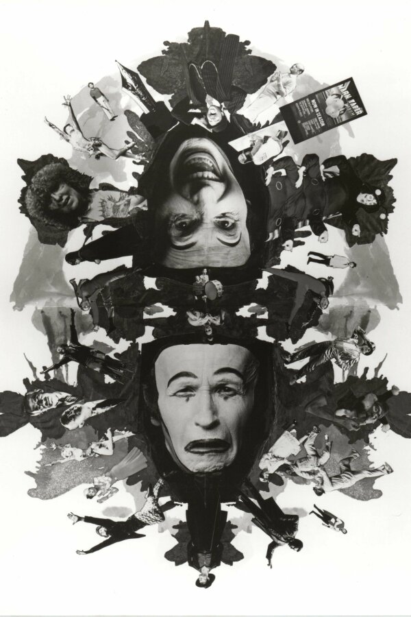 Koláž divadelních výjevů, jež je grafickým motem katalogu a plakátu výstavy.